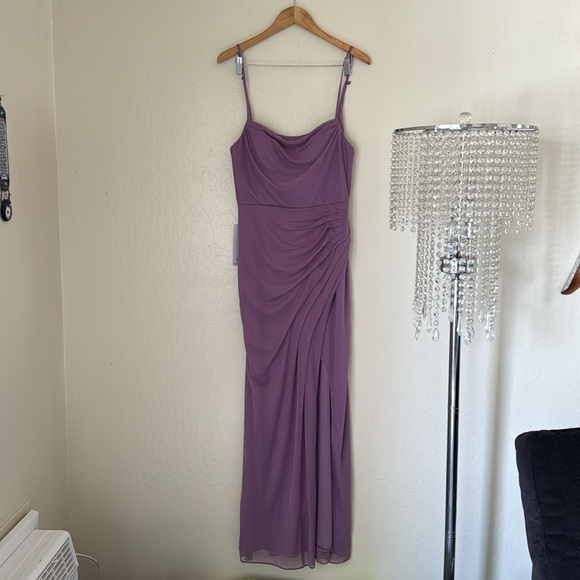 Azazie DEANDRA Fitted Pleated Mesh Long Dress Wisteria NWT - Picture 3 of 14